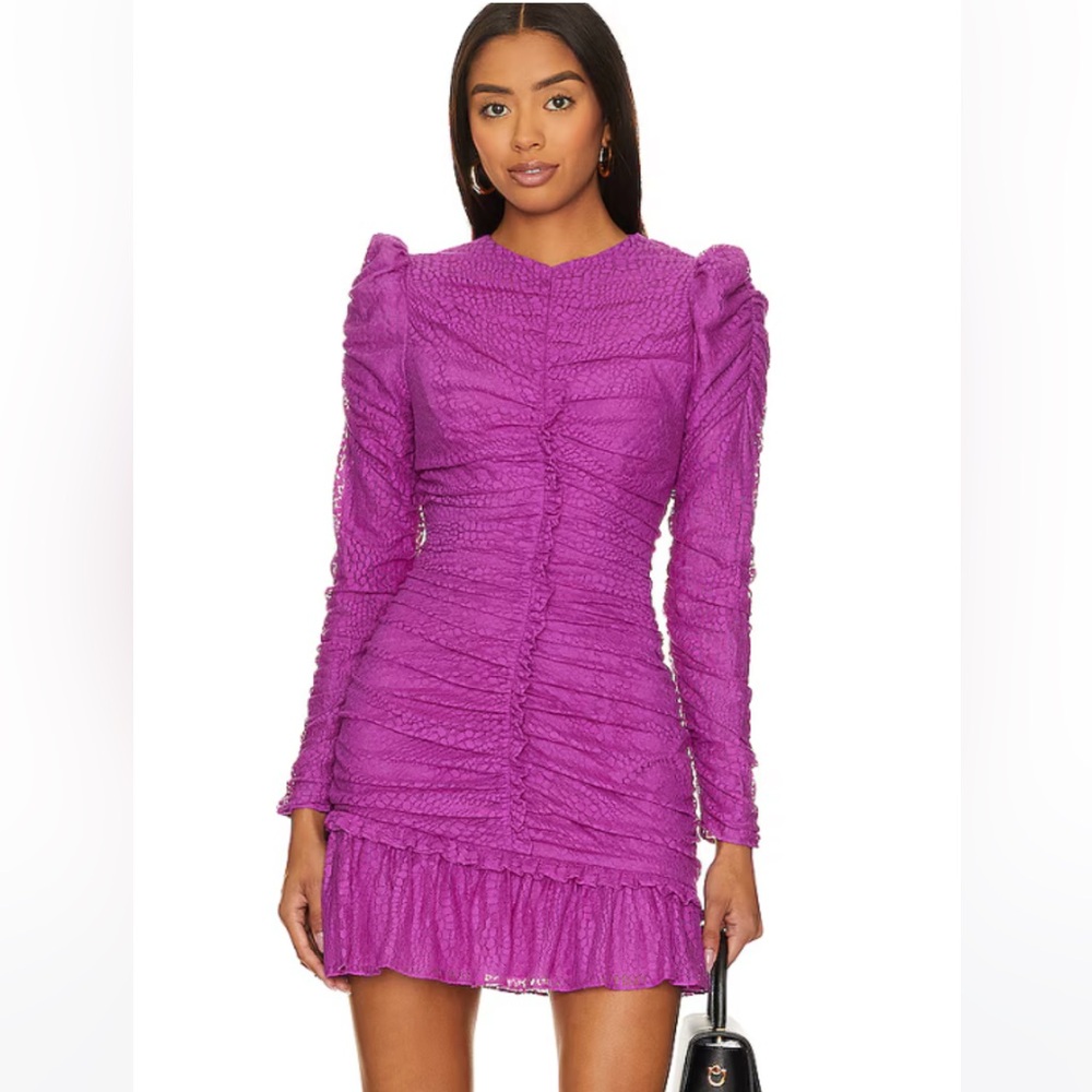 SAYLOR Pink Bodycon Dress with Ruched Puff Sleeves